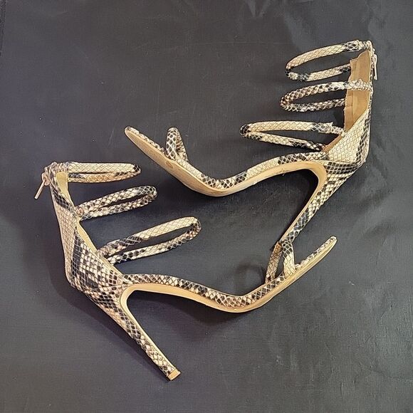 PRETTY LITTLE THING SNEAKER SKIN POINTED TOE 4-STRAP HIGH HEEL STILETTOS SANDAL - Picture 10 of 14